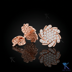 Lab Grown Diamond Swirl Pinwheel <b>Stud</b> Earrings Pave Cluster 18K Solid Gold Luxury Fine Women's Jewelry Wedding Bridal - Product Image 3