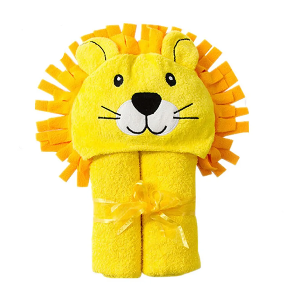 AZO משלוח 100% במבוק כותנה האריה עיצוב תינוק אמבטיה מגבת נמוך MOQ מותאם אישית חמוד ילדי מגבת ברדס