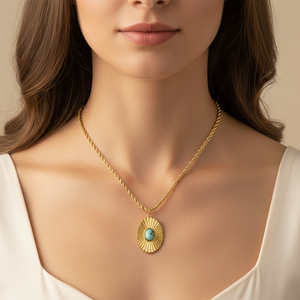 Модные богемные ожерелья с подвесками из нержавеющей стали с позолотой 18K, инкрустированные бирюзой, текстурированные, водонепроницаемые, для многослойного ношения - Product Image 1