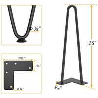 Pieds de table Hairpin, 3 tiges en fer, diamètre de tuyau de 1/2 pouce, capacité de charge de 800 lb, style Mid-Century, finition thermolaquée, pour hôpital