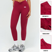 Leggings de yoga élastiques pour femmes, taille en V, couleur nude unie, anti-roulement, longueur cheville, extensibles dans quatre directions