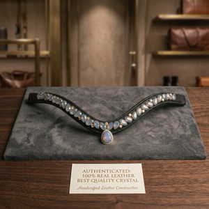 Diadema de Cuero de Alta Calidad Rub International con Cristales AB, Hecha a Mano, Accesorio Ecuestre para Exhibición, Talla Personalizada - Product Image 3