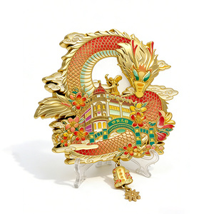 Aimant de réfrigérateur en métal 3D personnalisé, plaqué or de luxe, accents de <span class=keywords><strong>dragon</strong></span> et de fleurs avec pendentif, décoration d'intérieur et cadeaux souvenirs - Product Image 1