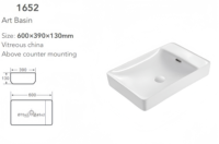 Lavabo de vanité de comptoir rectangulaire de qualité supérieure lavabos de salle de bain en céramique bassins en porcelaine de luxe
