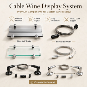 Étagère murale pour le vin moderne personnalisée du sol au plafond avec câble pour le stockage des bouteilles de vin - Product Image 1