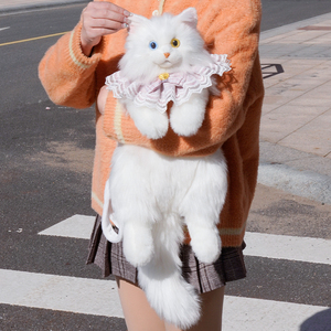 Sac à dos pliable pour chat, en forme de chat blanc aux yeux étranges, doux et moelleux, directement de l'usine, pour adolescents - Product Image 6