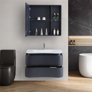 Lavabo de vidrio súper blanco Fregadero de pared de PVC curvo pintado de alto brillo Gabinete de baño flotante Vanidad - Product Image 5