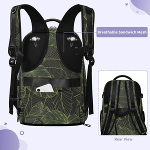 Unisex Green Tropical Leaf Print Fashion Casual Sports Custom Backpack Polyester <b>Waterproof</b> Zipper Closure Laptop Travel Bag - Product Image 5