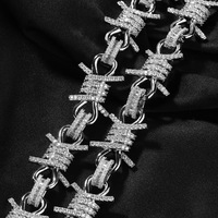 Collier Hip Hop plaqué or 18 carats avec grand maillon en fil barbelé, serti de zircone cubique, fermoir carré large effet diamant, bijoux punk
