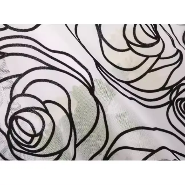 Polyester Spandex Rose Patroon Mesh Tulle Bijeengekomen Stof Voor Kleding
