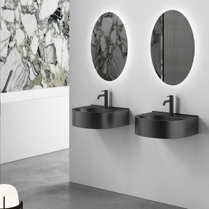 Lavabo mural semi-circulaire moderne en acier inoxydable pour salle de bain, gain de place, petit lavabo de salle de bain - Product Image 4