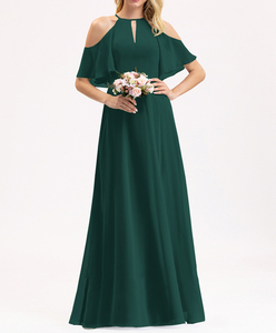 New Look Halter Neck <strong>Cold</strong> <strong>Shoulder</strong> Keyhole High Waits Plain Chiffon Gown Wedding Bridesmaid <strong>Dresses</strong> for Women - Product Image 6