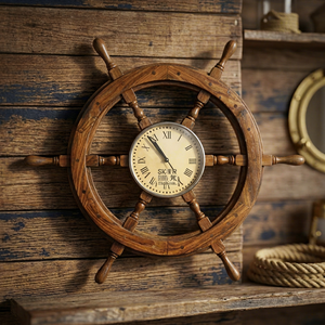 Wooden Ship Wheel <b>Wall</b> <b>Clock</b> Nautical Design with Roman Numerals Classic Home or Office Decor - Product Image 1
