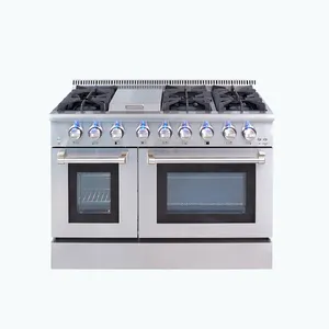 Freestanding 48" Gas Range Double Electric Oven 6 Gas Stove Range Top With Home Kitchen Convection Oven / Turbo Oven Gas - LP/NG