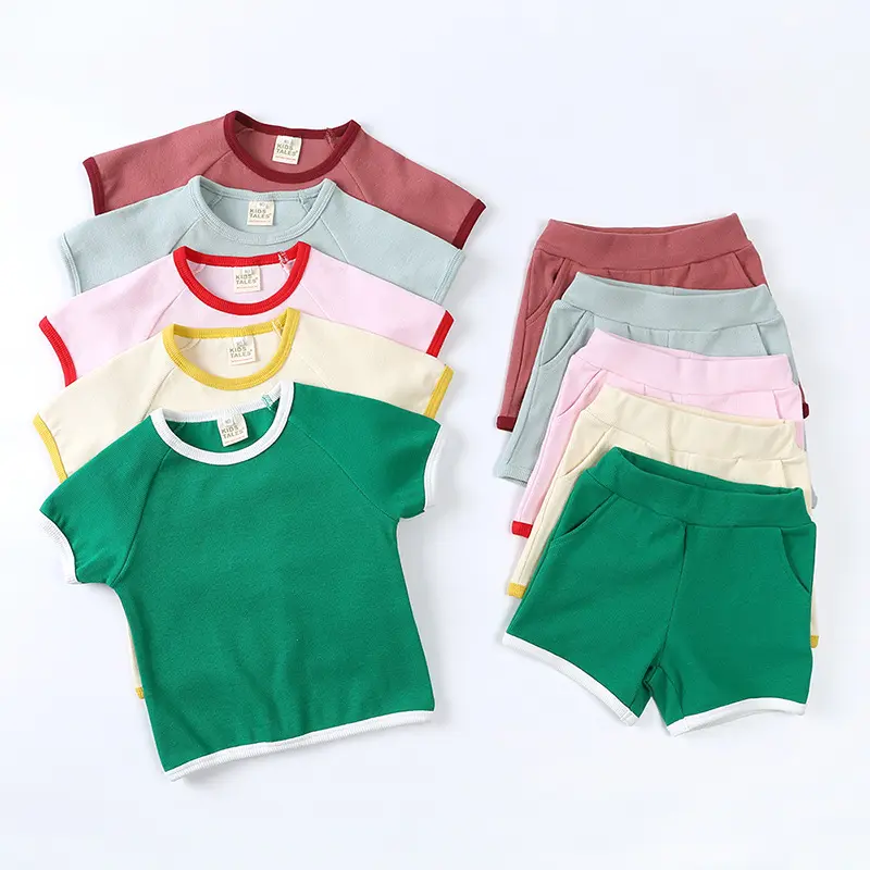 Boutique Baby Clothes Set Baby Boys Girls Ribbed Cotton Short Sleeve Solid Newborn Clothing Sets Outfits