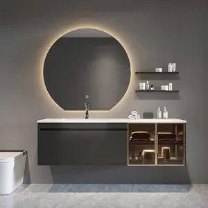 K333 60 inç modern duvara monte lavabo mermer tezgah ana banyo banyo lavabosu dolap birleştirme ayna