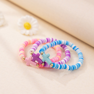 Wholesale Handmade Stackable Cross Beads Elastic Bracelet Summer Beach <b>Clay</b> Friendship Bracelet <b>Set</b> - Product Image 5