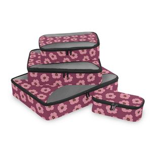Juego de 4 Organizadores de Equipaje de Viaje con Diseño de Flores Rosadas de Hawái, Cubos de Compresión Personalizados de Poliéster para Mujer - Product Image 1
