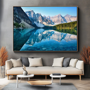 Decoración para sala de estar <span class=keywords><strong>lago</strong></span> amanecer paisaje ilustraciones naturaleza lienzo arte impresión montaña paisaje pared pintura - Product Image 1