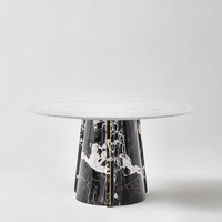 GOLDTOP Tables de salle à manger rondes en pierre naturelle de luxe modernes Table de salle à manger ronde en marbre blanc et noir