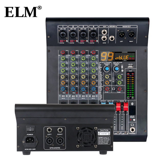 ELM WK-4P Power Audio Amplifier 250W 4-Channel 99 DSP Professional DJ Mixing Console USB/Bluetooth MONO/Stereo Output AC