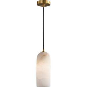 Modern Alabaster Pendant <b>Light</b> Cylindrical Shade Gold Brass E27 LED 2700K Warm <b>White</b> for Living Room - Product Image 5