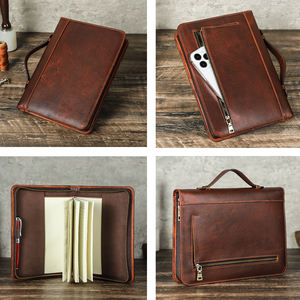 Funda de Cuaderno A5 de Cuero de Grano Completo Retro con Cremallera, Bolsa Minimalista Personalizada para Biblia/Diario con Soporte para Bolígrafo - Product Image 4