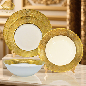 Top End Thương Hiệu Nổi Tiếng 4Pcs Nổi Đầy Đủ Vàng Trang Trí Xương Trung Quốc Bữa Ăn Tối Tấm Món Ăn Súp Tấm Với Bát Đặt Bữa Ăn Tối - Product Image 1