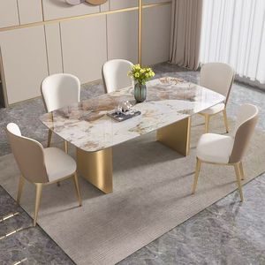 Mesa de <span class=keywords><strong>Comedor</strong></span> Minimalista de Lujo, Muebles de Cocina, Mesa de Piedra Sinterizada, <span class=keywords><strong>6</strong></span> <span class=keywords><strong>Sillas</strong></span> para <span class=keywords><strong>Comedor</strong></span>, Hogar, Apartamento <span class=keywords><strong>Pequeño</strong></span> - Product Image 1