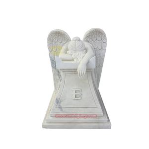 Mezarlık mermer melek heykeli zarif taş el sanatları sanat heykel mezar taşı anıtı üzerinde oturan kalıcı hatırlama için tasarım - Product Image 5