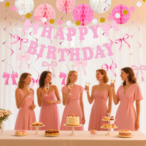 Set de Decoración con Lazo Rosa para Fiestas, Serpentinas en Espiral para Celebraciones de Cumpleaños de Niñas - Product Image 4