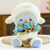 Peluche magnétique super douce personnalisée par le fabricant, poupée d'agneau romantique tenant un bouquet de roses pour la Saint-Valentin