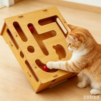Boîte d'enrichissement et de divertissement pour chat la plus vendue, boîte à griffoir en bois, alternative anti-stress au labyrinthe, jouet pour chat