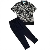 Ensemble 2 pièces décontracté d'été pour homme en polyester 260 GSM, motif tie-dye abstrait, avec pantalon à cordon de serrage, vente en gros OEM, grande taille africaine