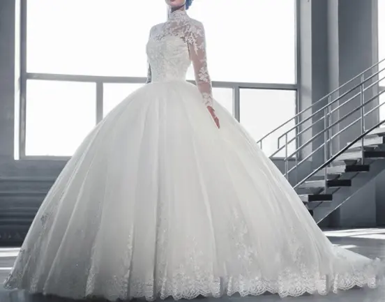 Z92770A Elegant Long Sleeves Bridal Gown Appliques Court Train novia Dubai Arab Ball Gown Muslim Wedding Dress