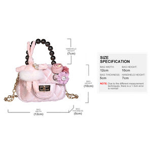 Kindermode Bloemen- en konijnenversiering Schattige handtas Mini metalen ketting schoudertas Fluwelen handtas met parelketting - Product Image 2