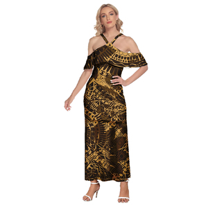 Robe à volants vêtements tribaux polynésiens Samoan Puletasi Tapa Samoan fleur imprimer personnalisé deux pièces robe ensemble femmes vêtements - Product Image 3