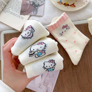 Chaussettes mi-mollet pour femmes KT Cat Cartoon, dentelle japonaise douce, fines, blanches, chaussettes d'été - Product Image 2