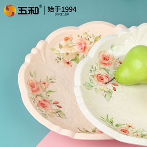 Fruit Plate Round Melamine Dish With Floral Design For Party Snacks And Dried Fruits Luxury Retro Style - Product Image 4