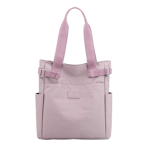 Women's Large Capacity Nylon Tote Handbag Solid Color Crossbody Shoulder Bags Two PU Handles Fashionable Portable for College