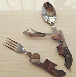 Abnehmbare Camping Utensilien Besteck Edelstahl Tragbare faltbare Messer Gabel Löffel Flaschen öffner - Product Image 4