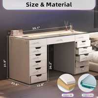 Mobilier de chambre à coucher moderne Commode de maquillage à lumière LED Table de toilette de bureau transparente à 13 tiroirs avec station de charge