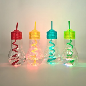 แก้วหลอดไฟ 600 มล. แก้วพลาสติกเรืองแสง สำหรับน้ำผลไม้ นม ชา กาแฟ เครื่องดื่มเย็น ขวดพร้อมหลอดดูด แก้วเรืองแสงสำหรับงานปาร์ตี้ - Product Image 3