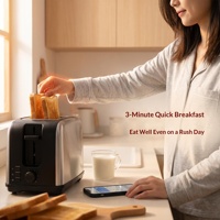 Grille-pain compact 2 tranches à fentes extra larges pour bagels, 6 niveaux de cuisson, fonctions décongélation, réchauffage et annulation, pour cuisine domestique
