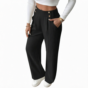 Pantalones casuales de verano para mujer al por mayor, transpirables, de cintura elástica, holgados, de pierna ancha, de caída media - Product Image 1
