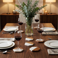 Ensemble de sous-verres de luxe en bois d'acacia et marbre, logo laser personnalisé, sous-verres antidérapants pour table basse, cadeau en gros