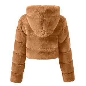 Veste en fausse fourrure à capuche pour femme, sur mesure, style court, manteau patchwork en fausse fourrure de lapin, manteau d'hiver, fournisseur en gros OEM. - Product Image 5