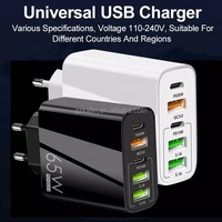Chargeur USB 65W à 5 Ports Type C PD Charge Rapide 3.0, Adaptateur Secteur pour Téléphones iPhone 12 13 14 Pro Max, Samsung, Huawei