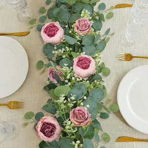 Guirnalda de flores de peonía artificial, flores de seda de color rosa púrpura, de 100 cm a 200 cm, para decoración de bodas, hogar y exteriores. - Product Image 2