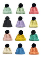 Bonnet personnalisé en acrylique côtelé avec pompon pour bébé, couleur bonbon, chaud et extensible, idéal pour l'extérieur en hiver